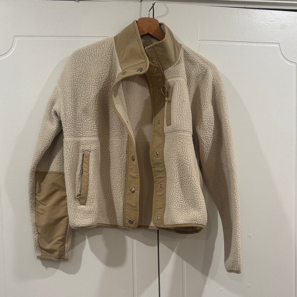 The North Face Cream Sherpa Jacket with Tan Trim